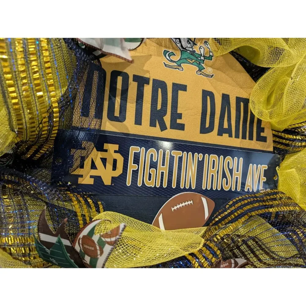 Notre Dame Fighting Irish Handmade Football Wreath GameDay Front Door Decor